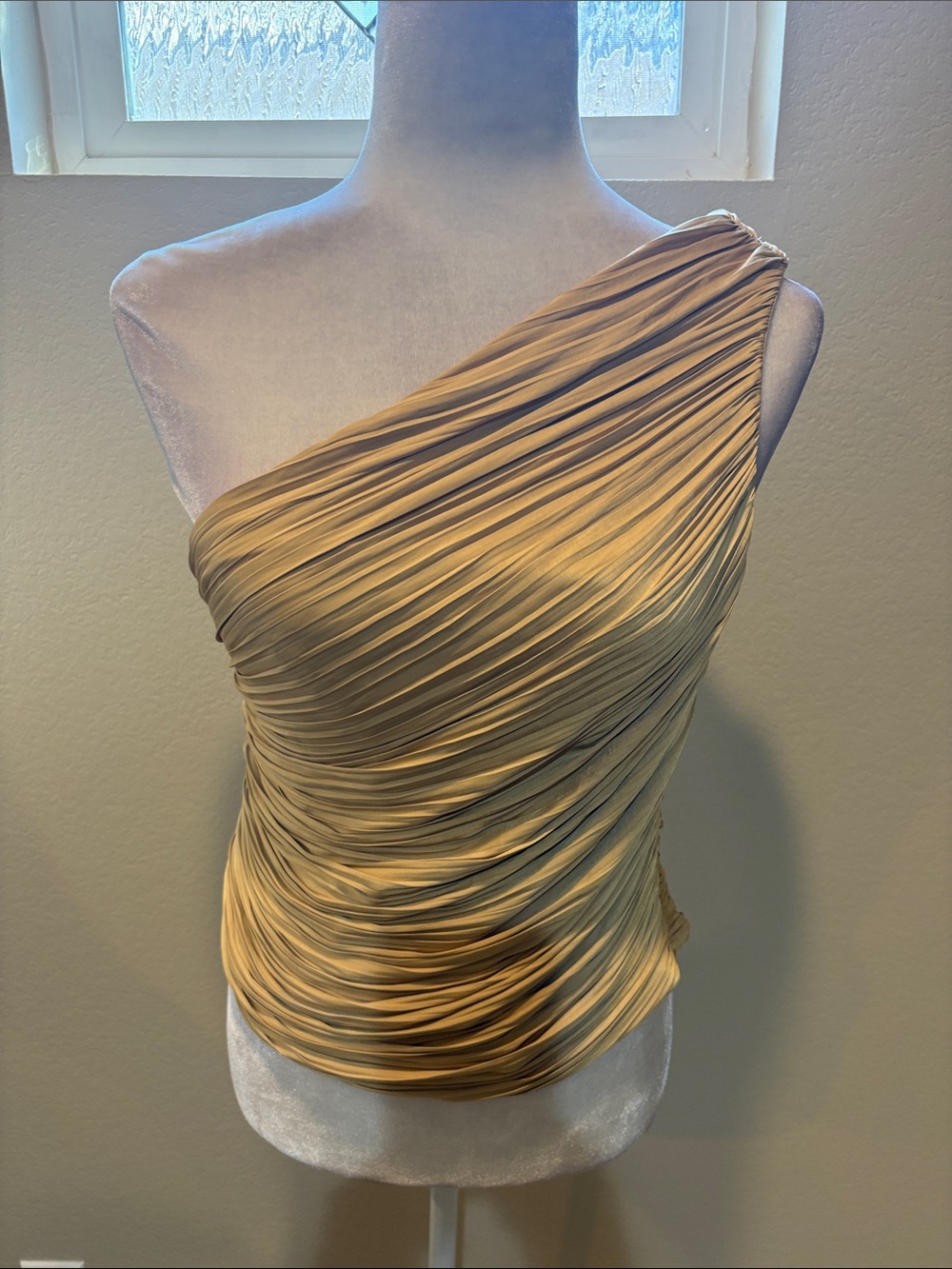 Joie One-Shoulder Ruched Top in Warm Gold-Size M
